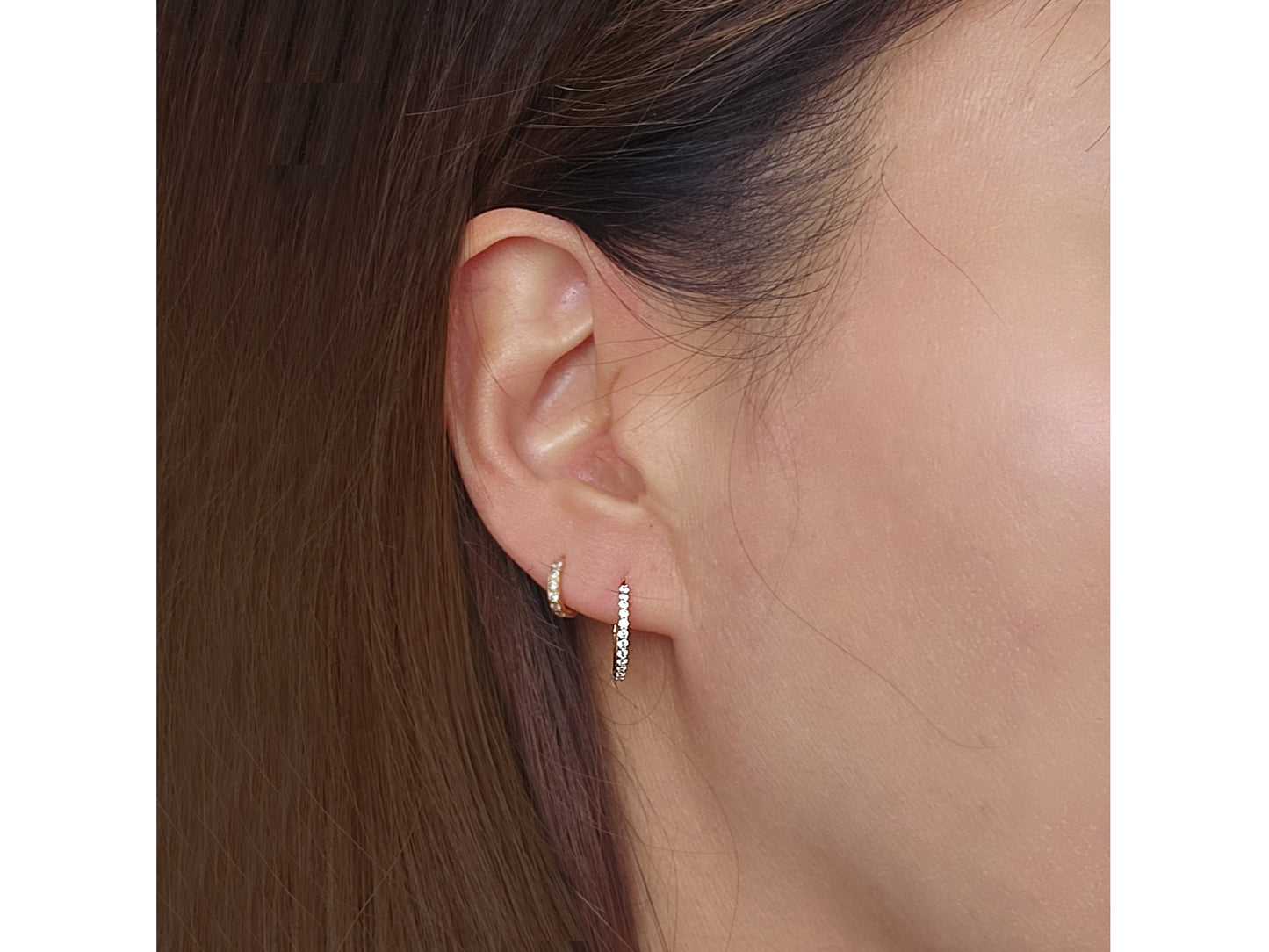 14k solid gold Round Simulated Diamonds Huggies Hoop earring