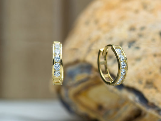 14k solid gold Cubic Zirconia Huggies Hoop earring