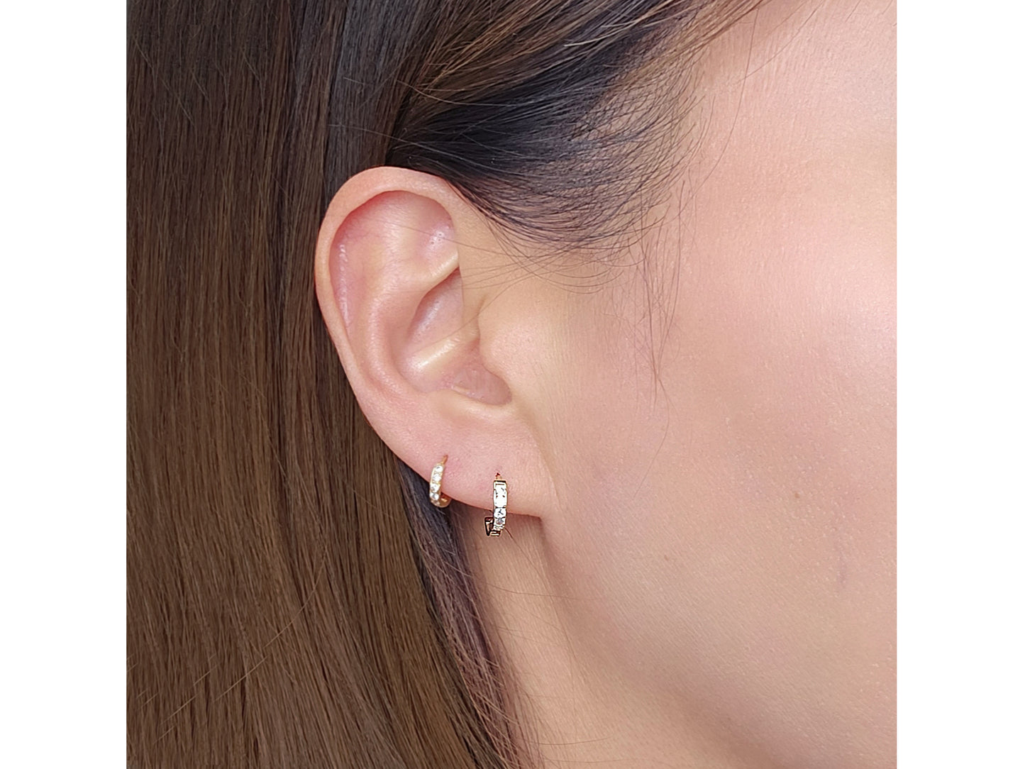 14k solid gold Cubic Zirconia Huggies Hoop earring