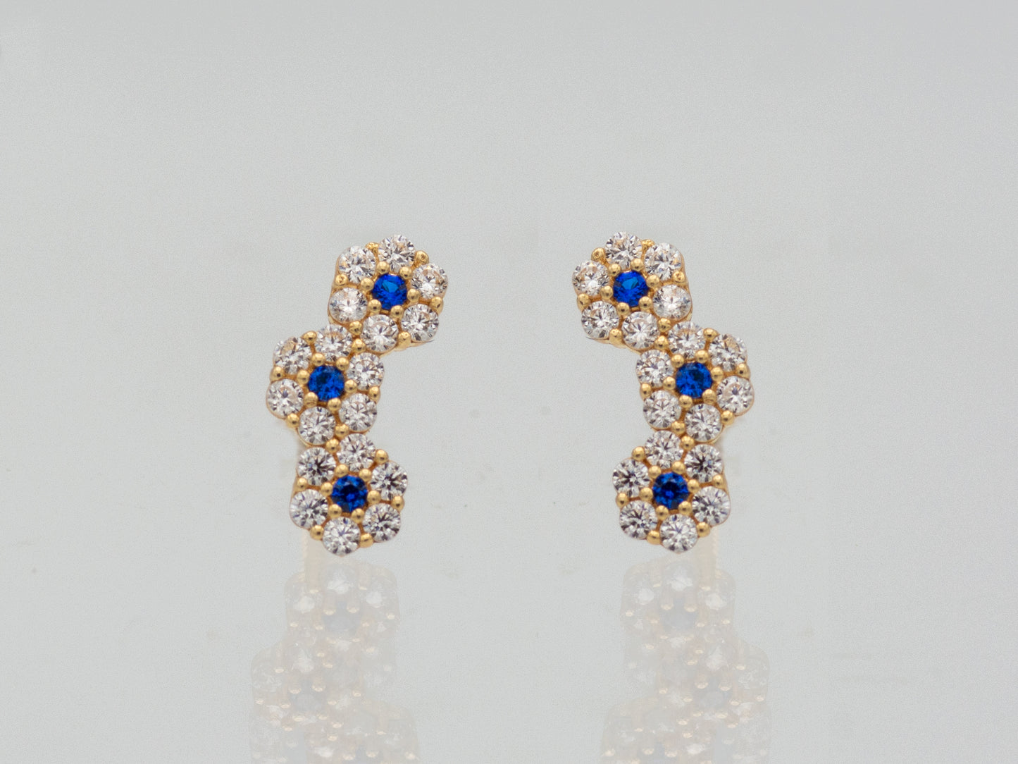 14k solid gold honeycomb cluster stud earrings