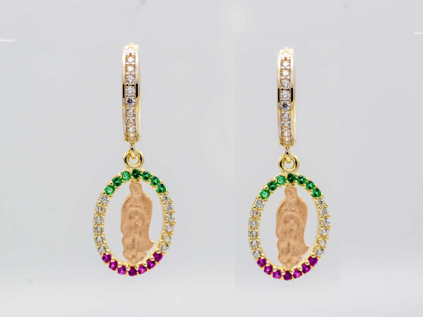 14k solid gold Virgin Mary Drop Huggies Hoop earring