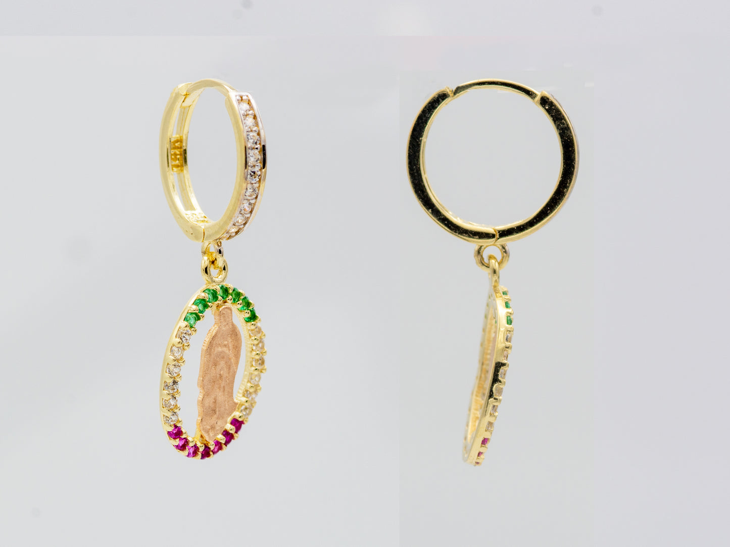 14k solid gold Virgin Mary Drop Huggies Hoop earring