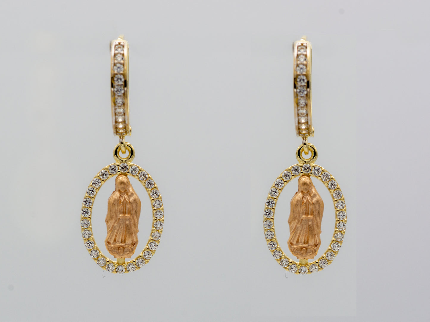 14k solid gold Virgin Mary Drop Huggies Hoop earring