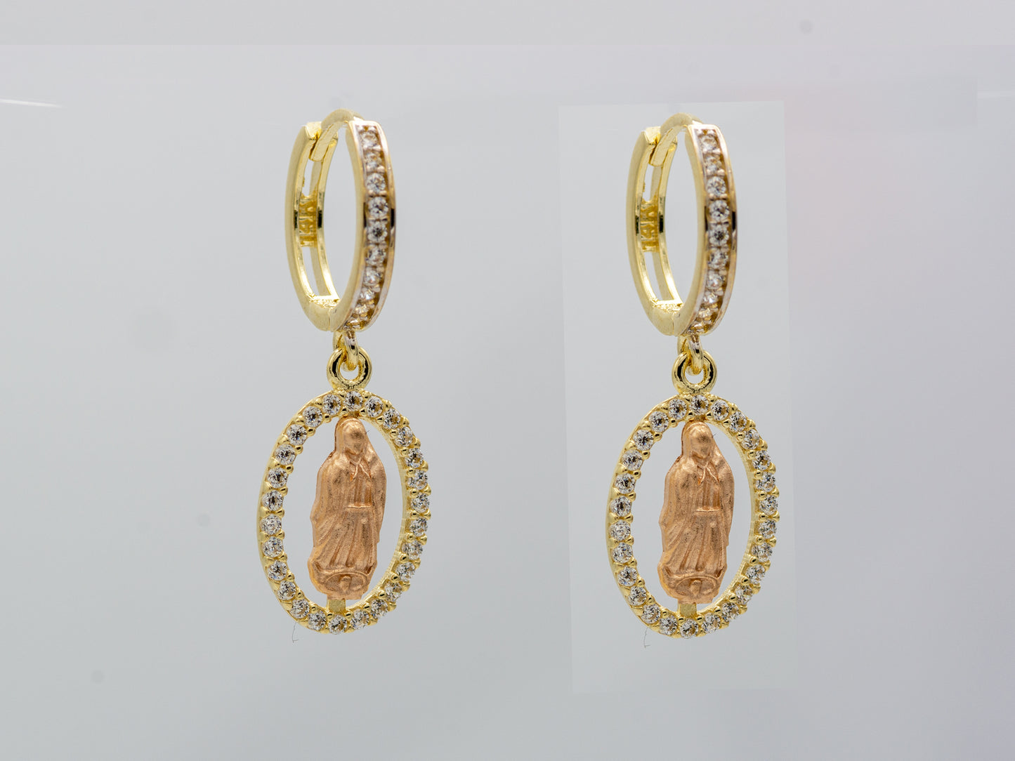 14k solid gold Virgin Mary Drop Huggies Hoop earring