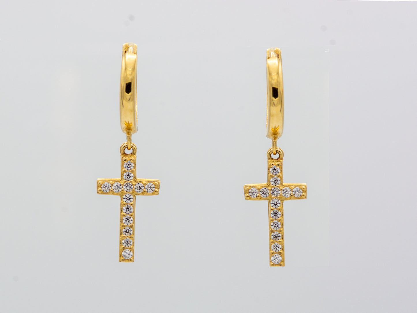 14k solid gold Double Layered Cross drop Huggies Hoop earring
