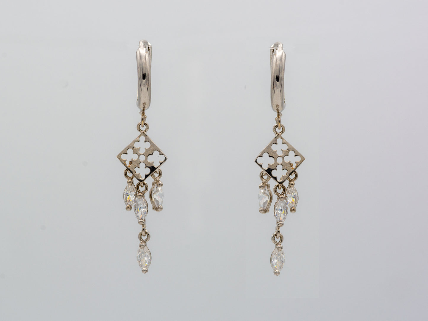 14k solid White Gold Chandelier Hoop earring