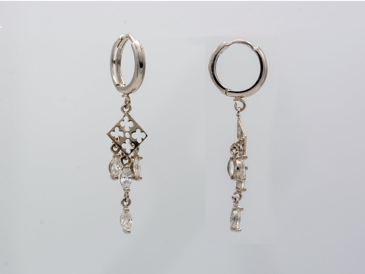 14k solid White Gold Chandelier Hoop earring