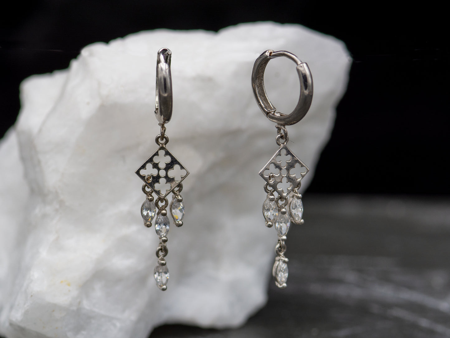 14k solid White Gold Chandelier Hoop earring