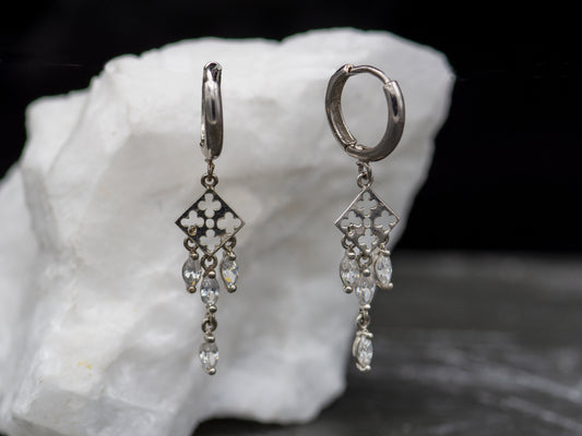 14k solid White Gold Chandelier Hoop earring