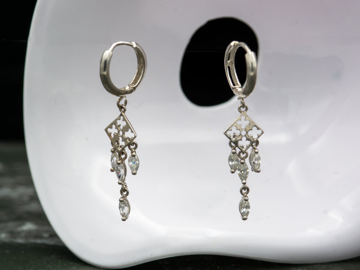 14k solid White Gold Chandelier Hoop earring
