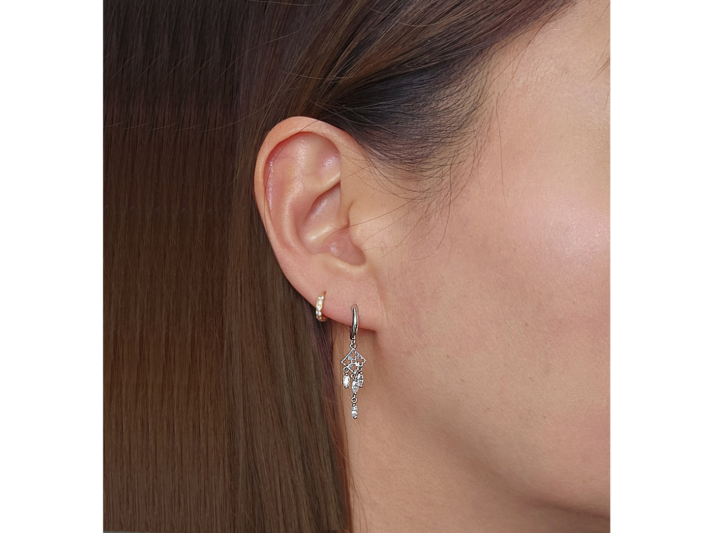 14k solid White Gold Chandelier Hoop earring