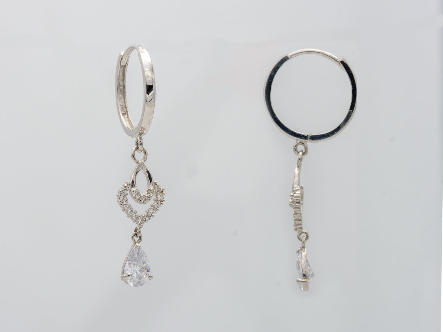 14k solid White Gold Chandelier Hoop earring