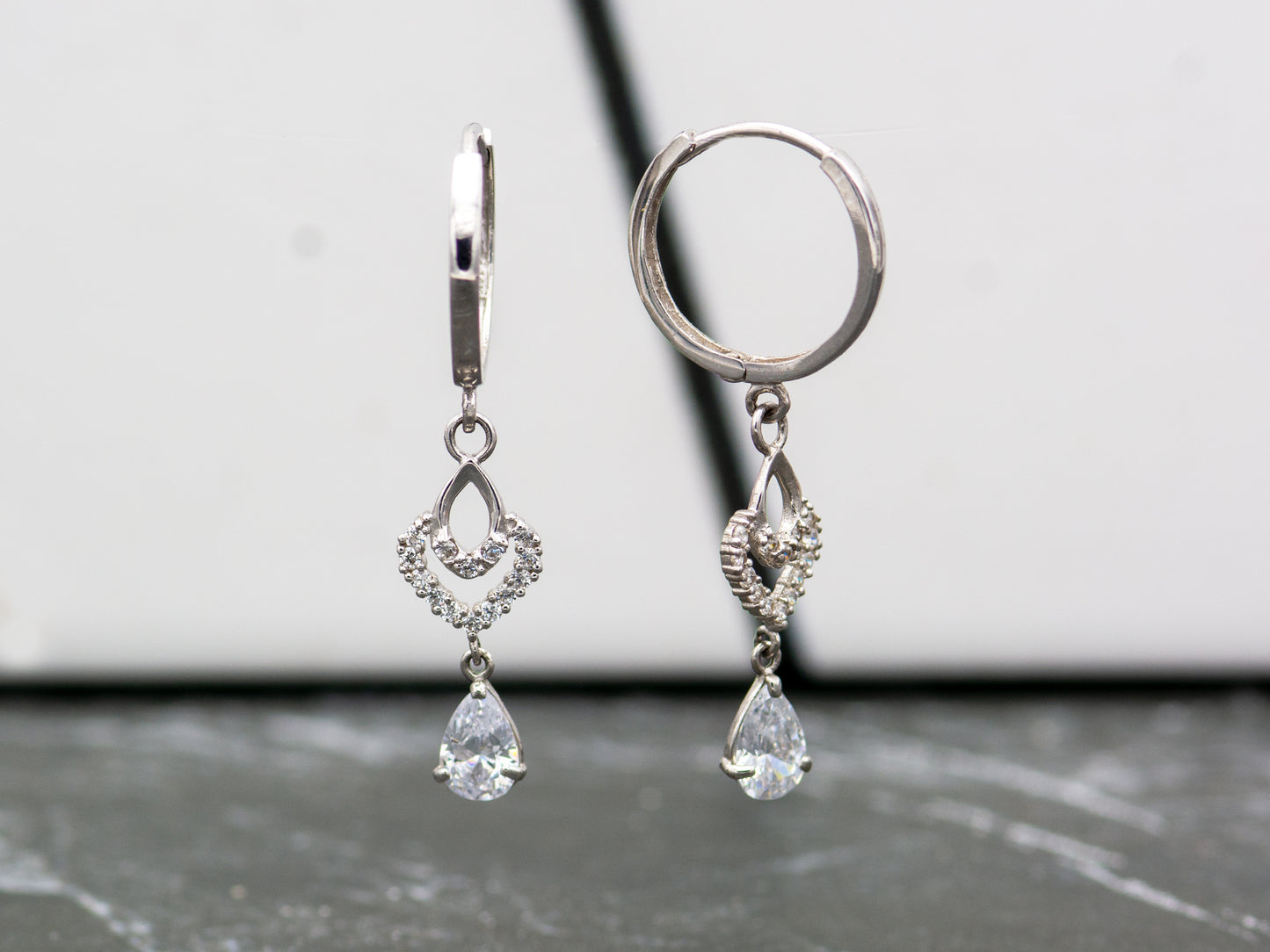 14k solid White Gold Chandelier Hoop earring