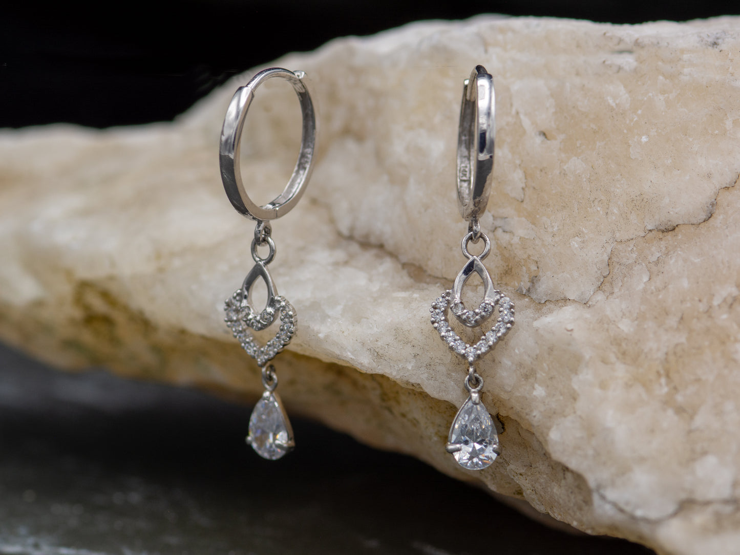 14k solid White Gold Chandelier Hoop earring