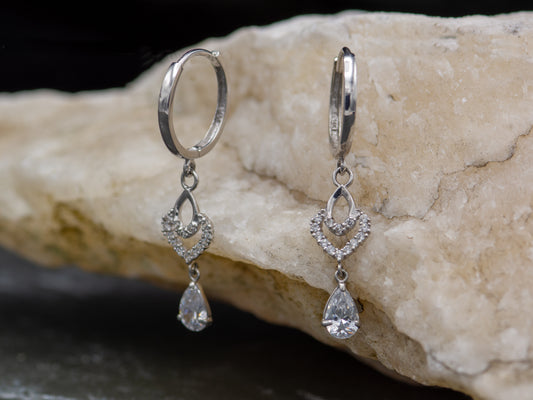14k solid White Gold Chandelier Hoop earring