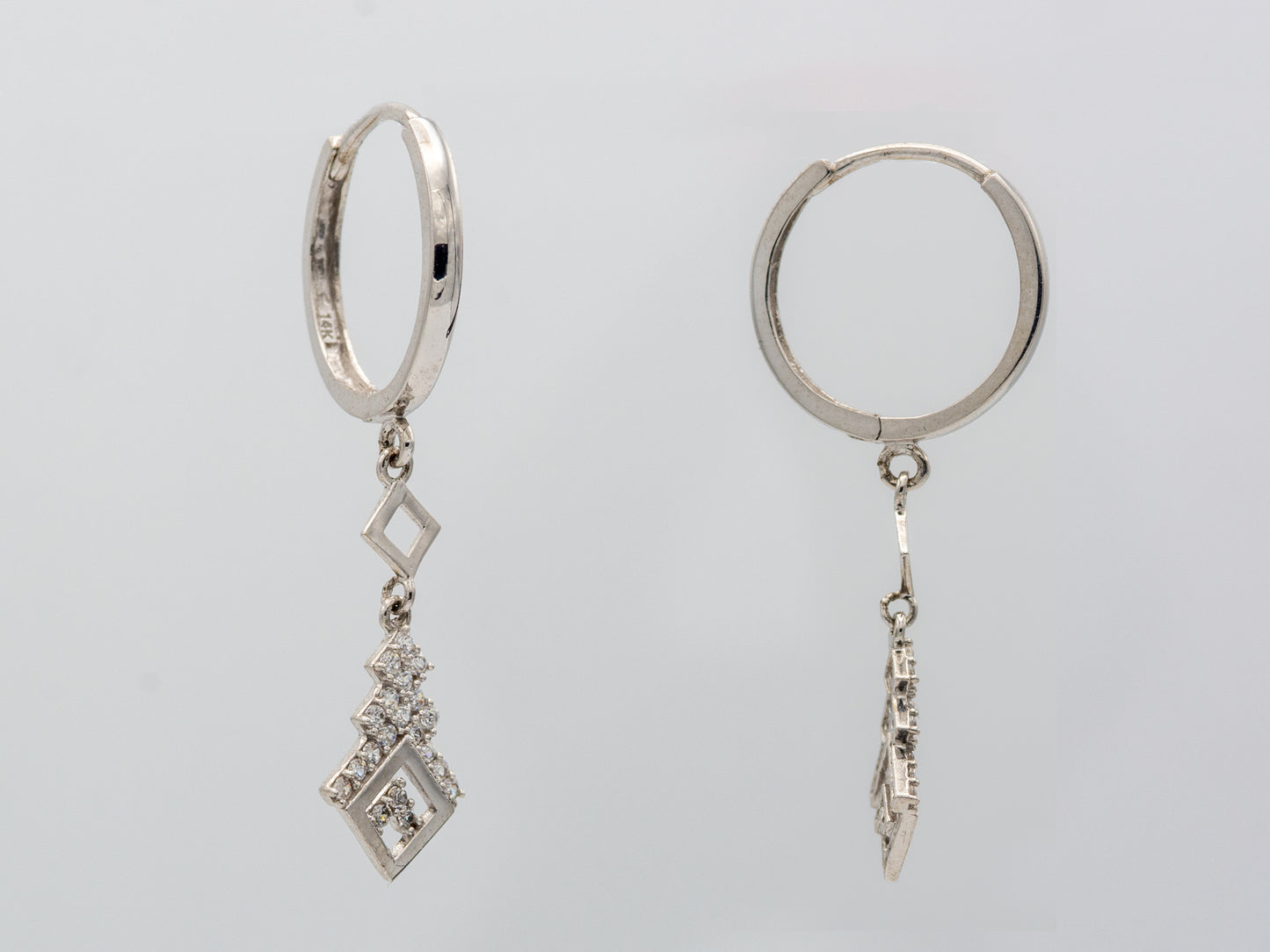 14k solid White Gold Chandelier Hoop earring