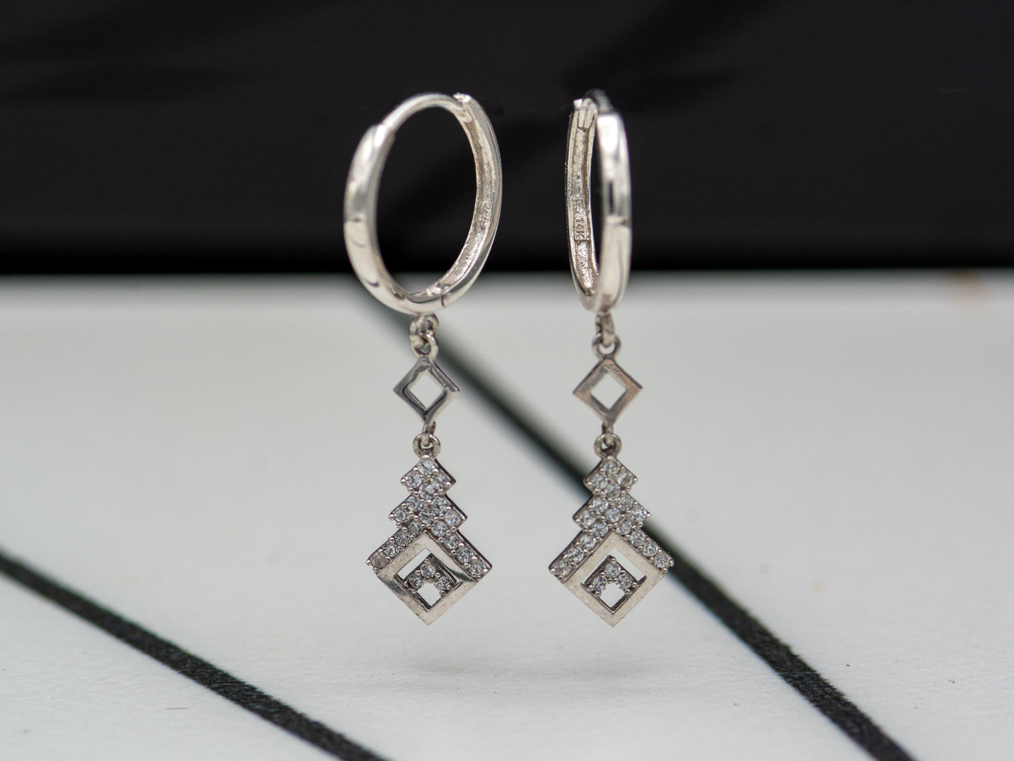 14k solid White Gold Chandelier Hoop earring