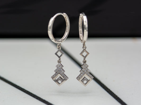 14k solid White Gold Chandelier Hoop earring