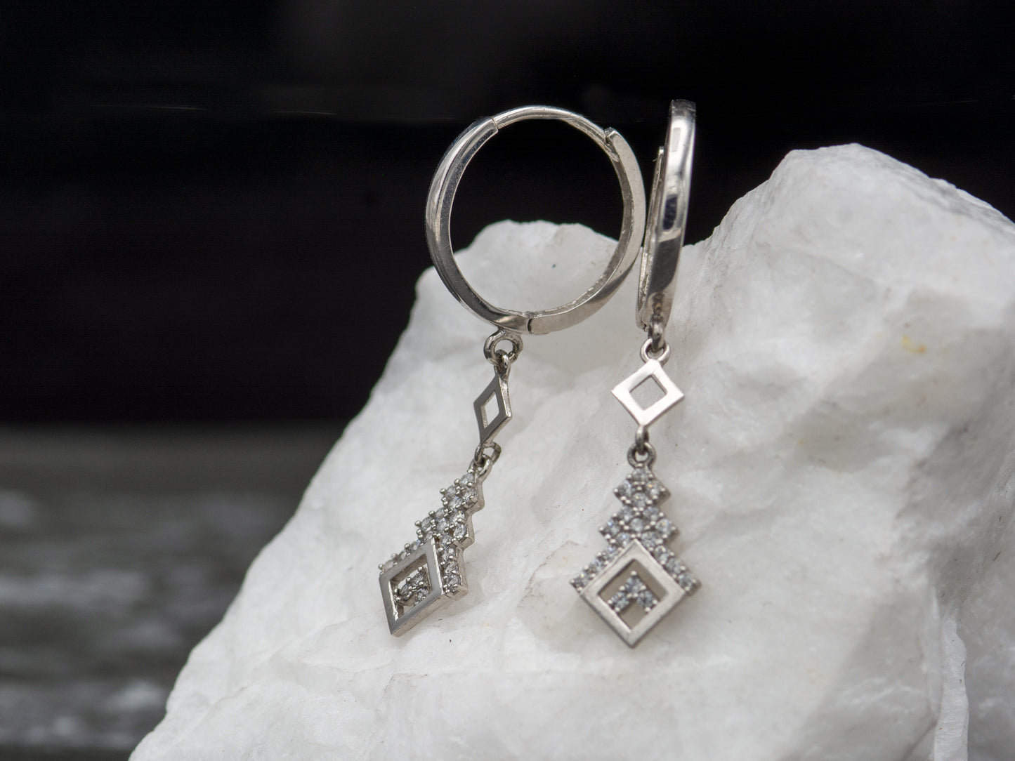14k solid White Gold Chandelier Hoop earring