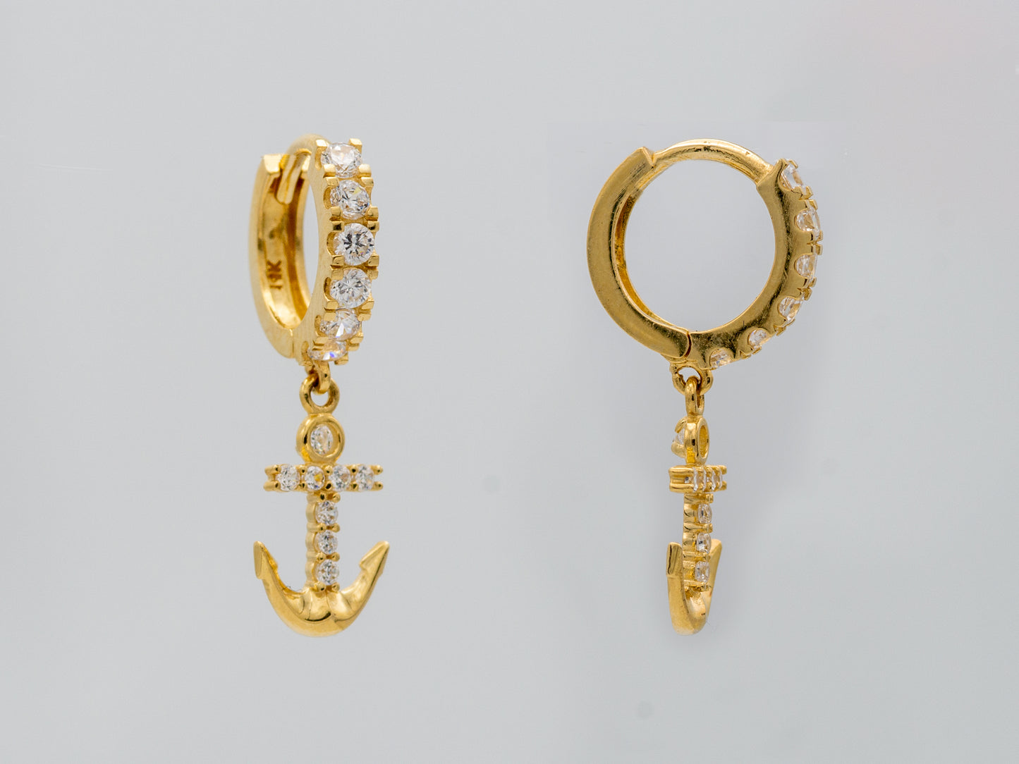 14k solid Gold Anchor Dropping Hoop earring