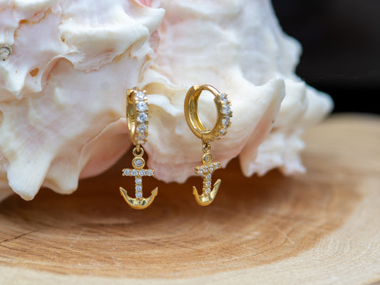 14k solid Gold Anchor Dropping Hoop earring