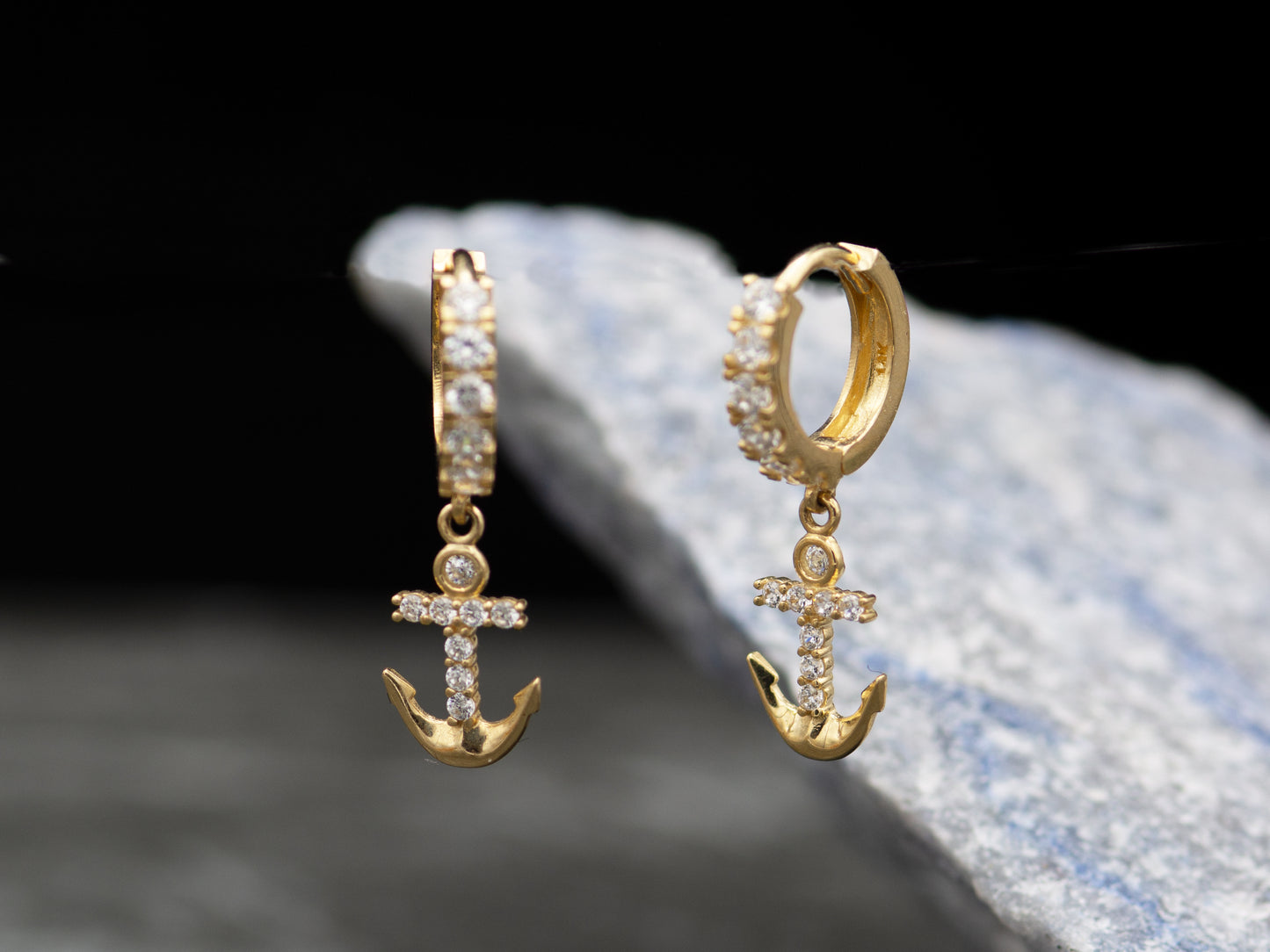 14k solid Gold Anchor Dropping Hoop earring