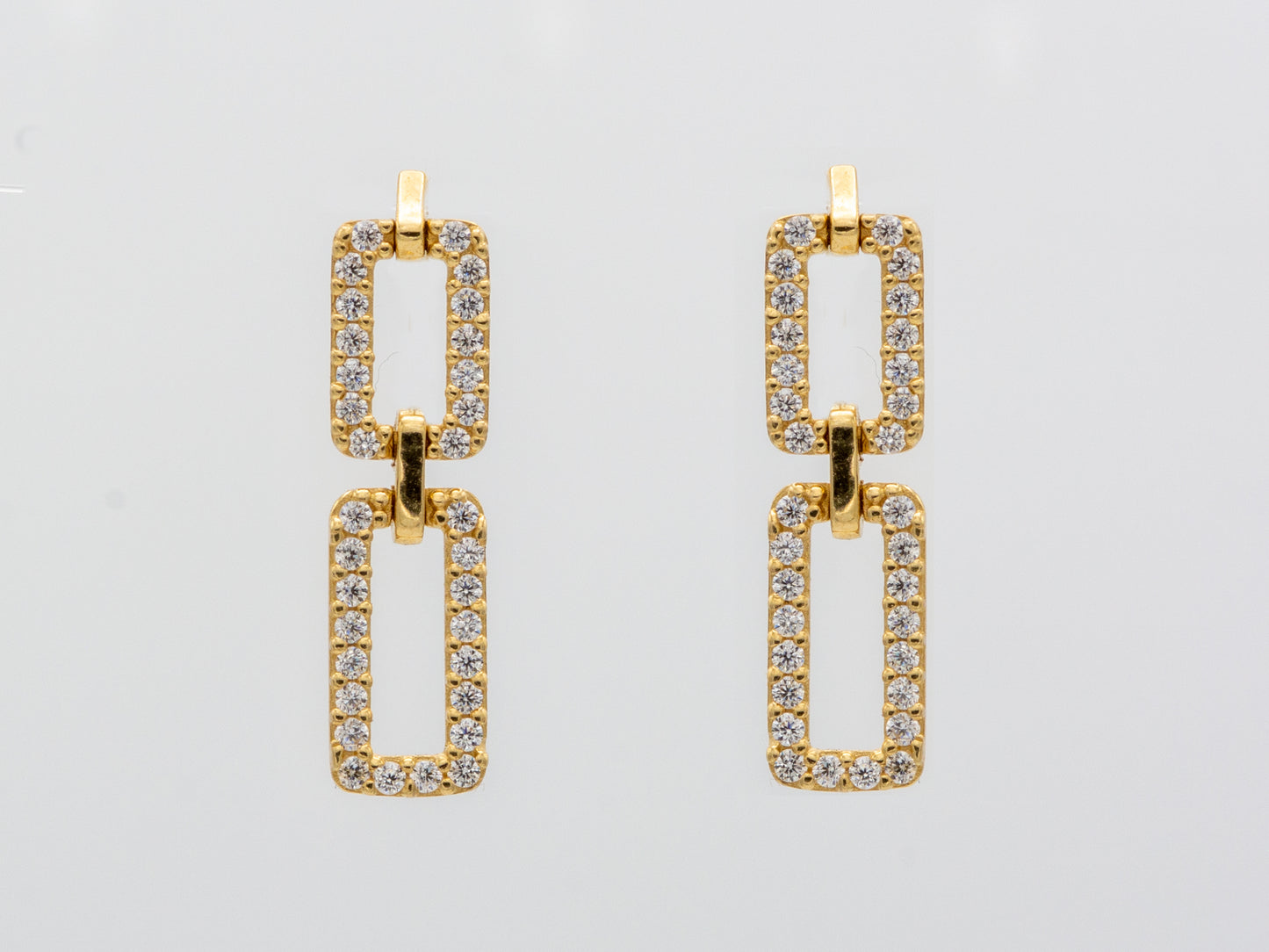 14k solid gold Pavé Simulated Diamond Paperclip Link Drop Earrings