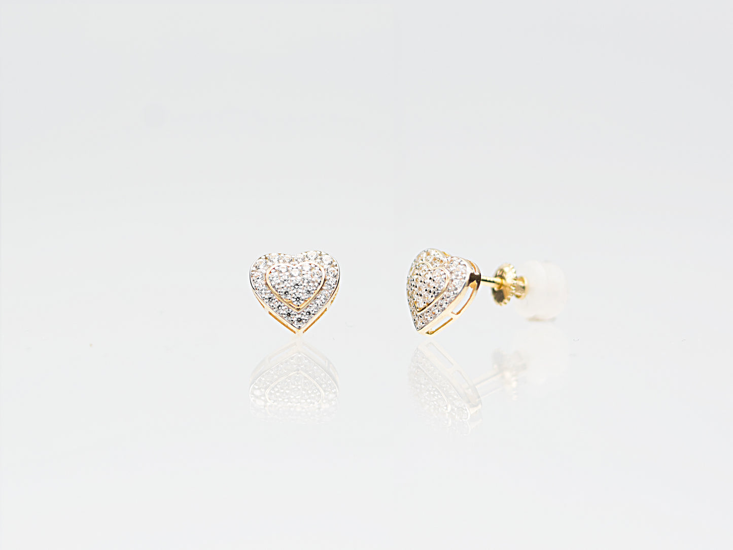 14k solid gold Multi Simulated Diamond Heart Stud earring