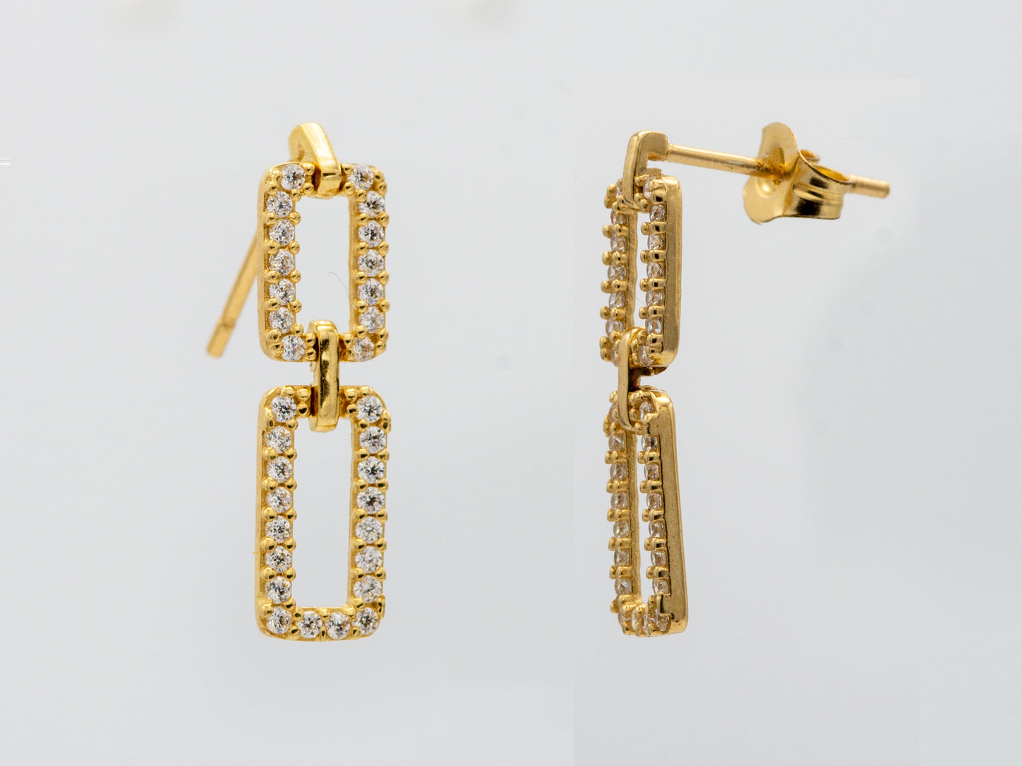 14k solid gold Pavé Simulated Diamond Paperclip Link Drop Earrings