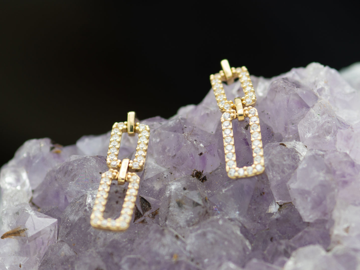 14k solid gold Pavé Simulated Diamond Paperclip Link Drop Earrings