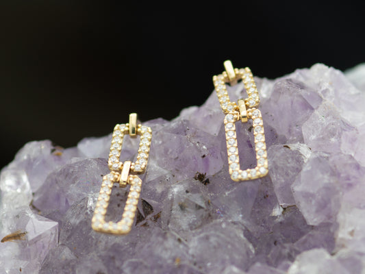 14k solid gold Pavé Simulated Diamond Paperclip Link Drop Earrings