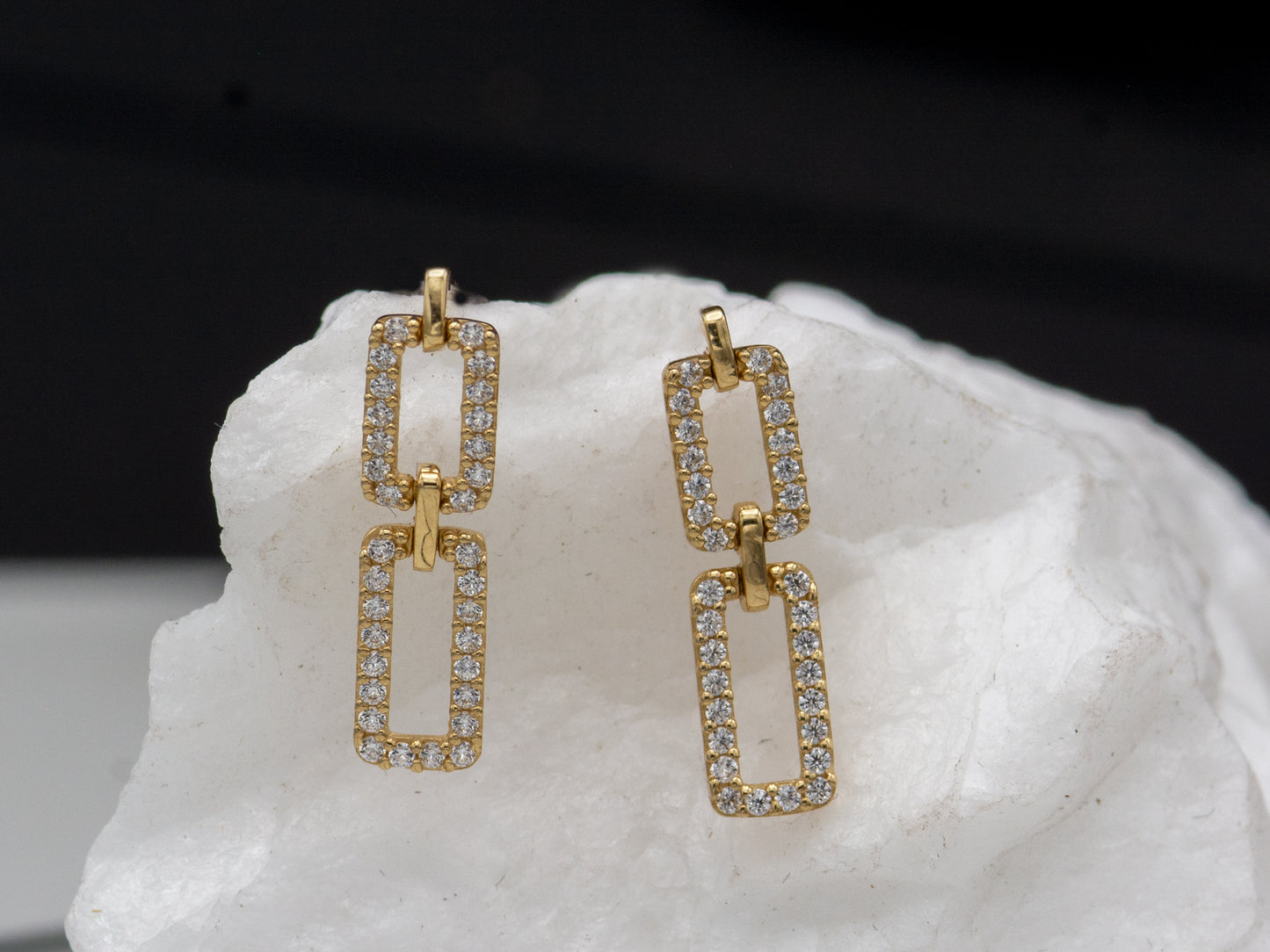 14k solid gold Pavé Simulated Diamond Paperclip Link Drop Earrings