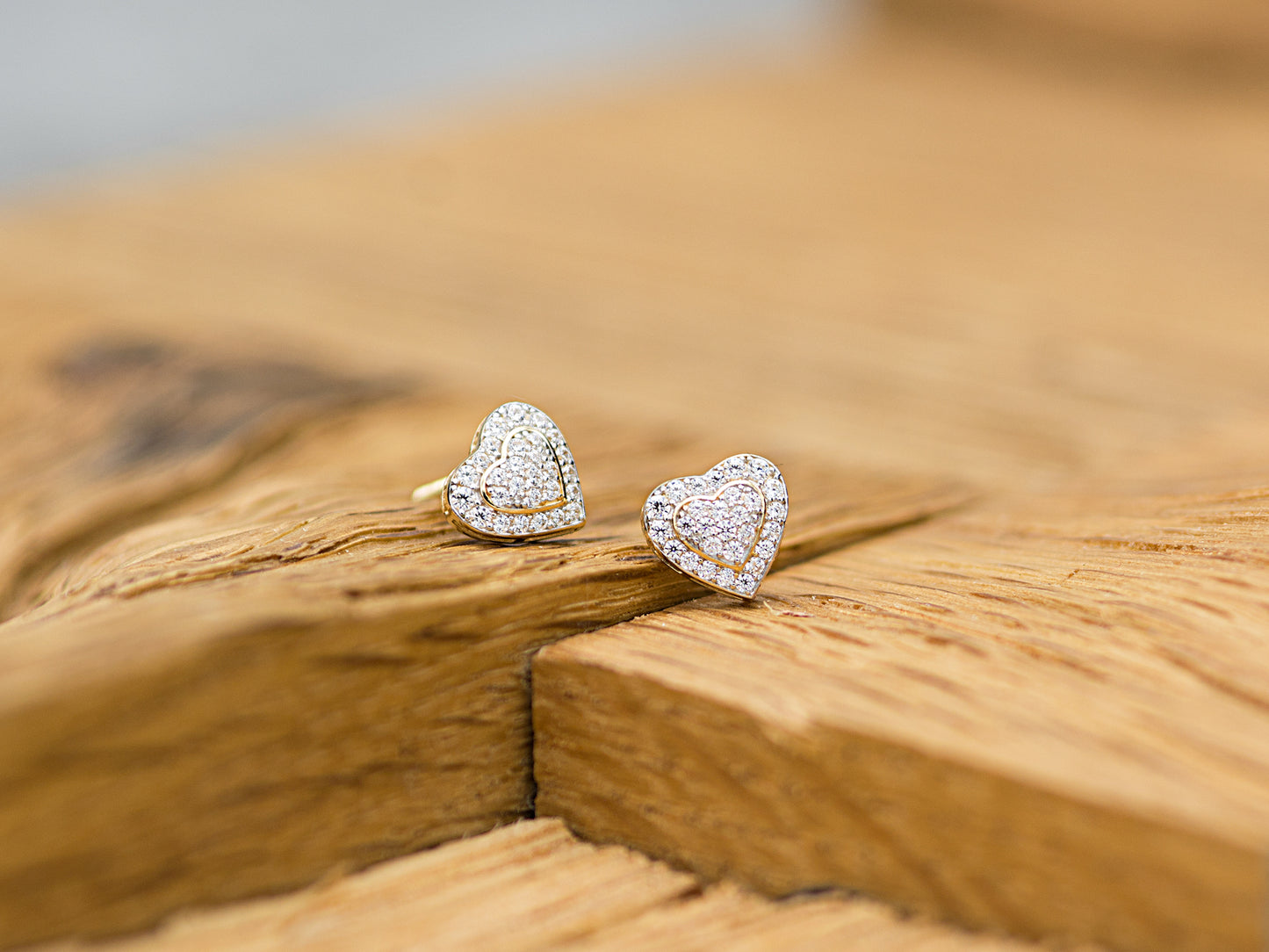 14k solid gold Multi Simulated Diamond Heart Stud earring
