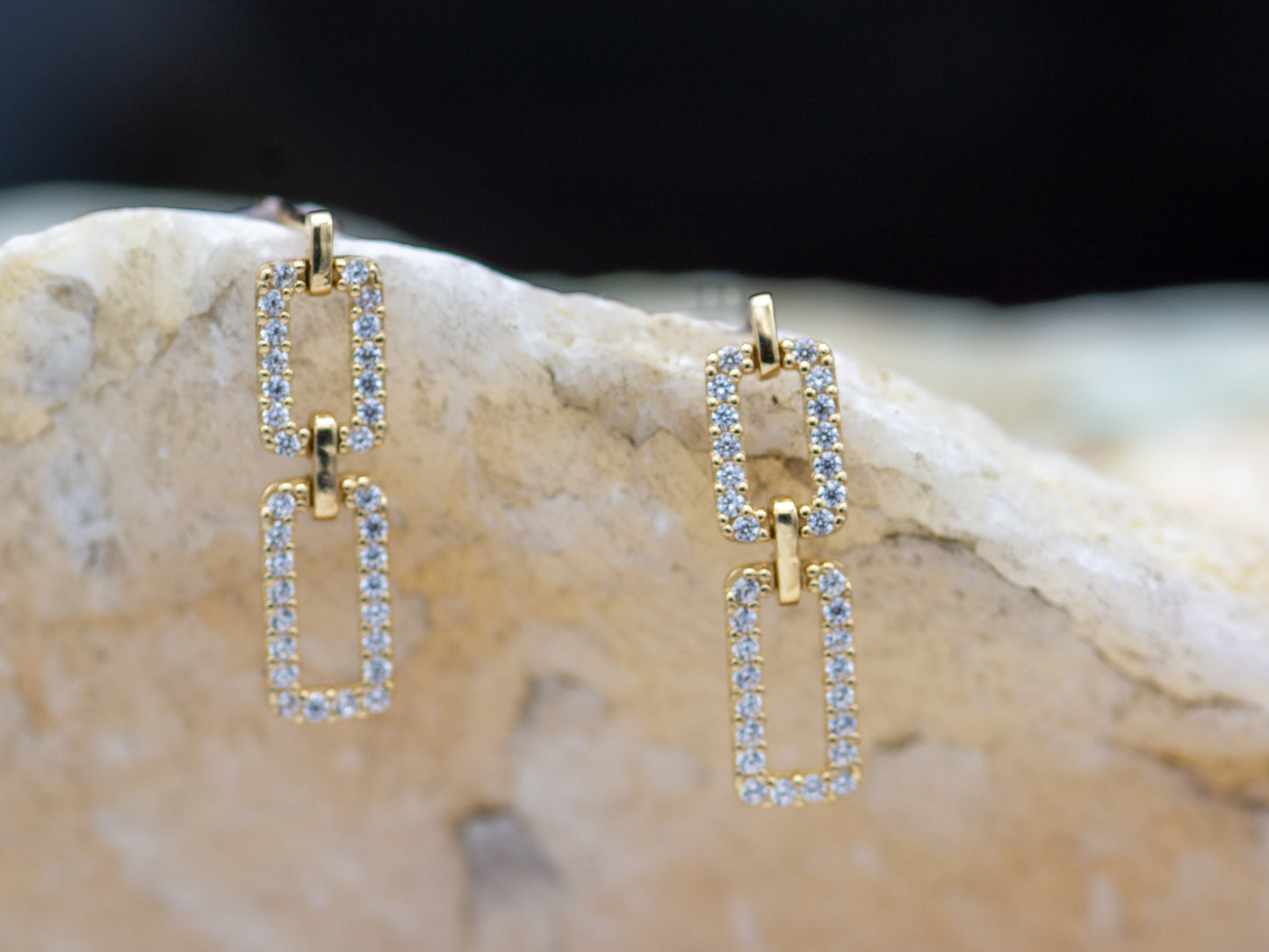 14k solid gold Pavé Simulated Diamond Paperclip Link Drop Earrings
