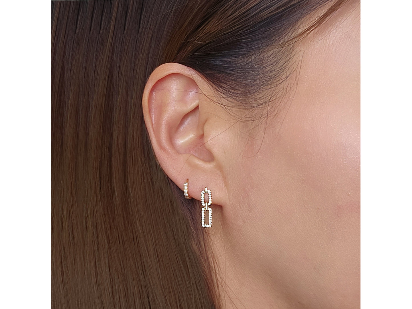 14k solid gold Pavé Simulated Diamond Paperclip Link Drop Earrings