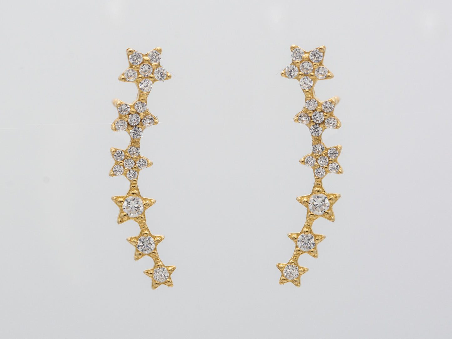 14k solid gold Cubic Zirconia Graduated Star Linear Drop Earrings
