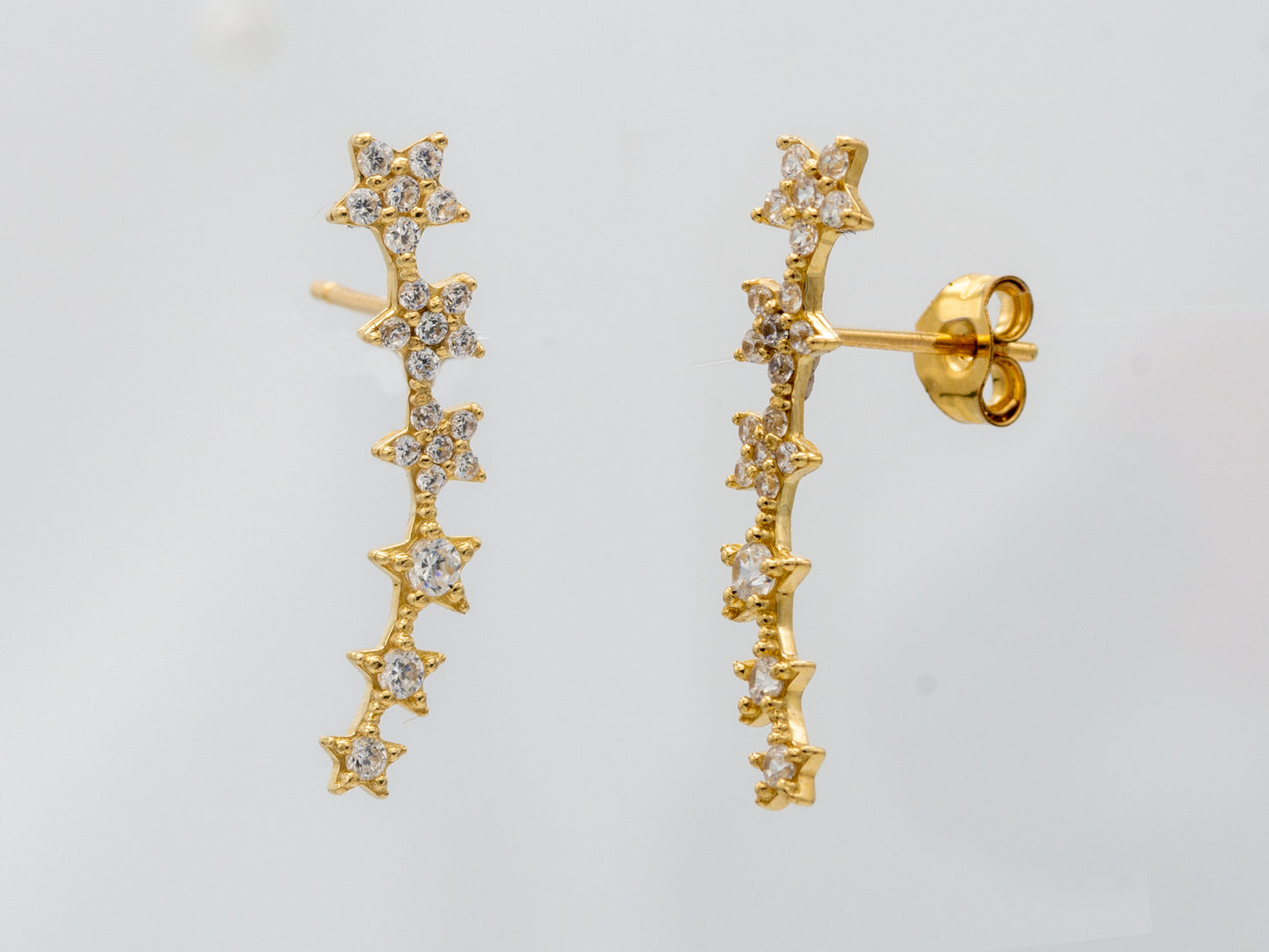 14k solid gold Cubic Zirconia Graduated Star Linear Drop Earrings