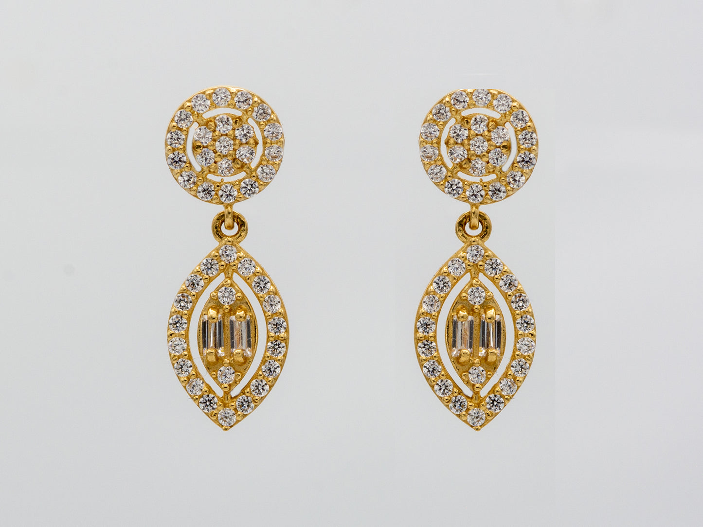 14k solid gold Baguette Simulated Diamond Teardrop Earrings