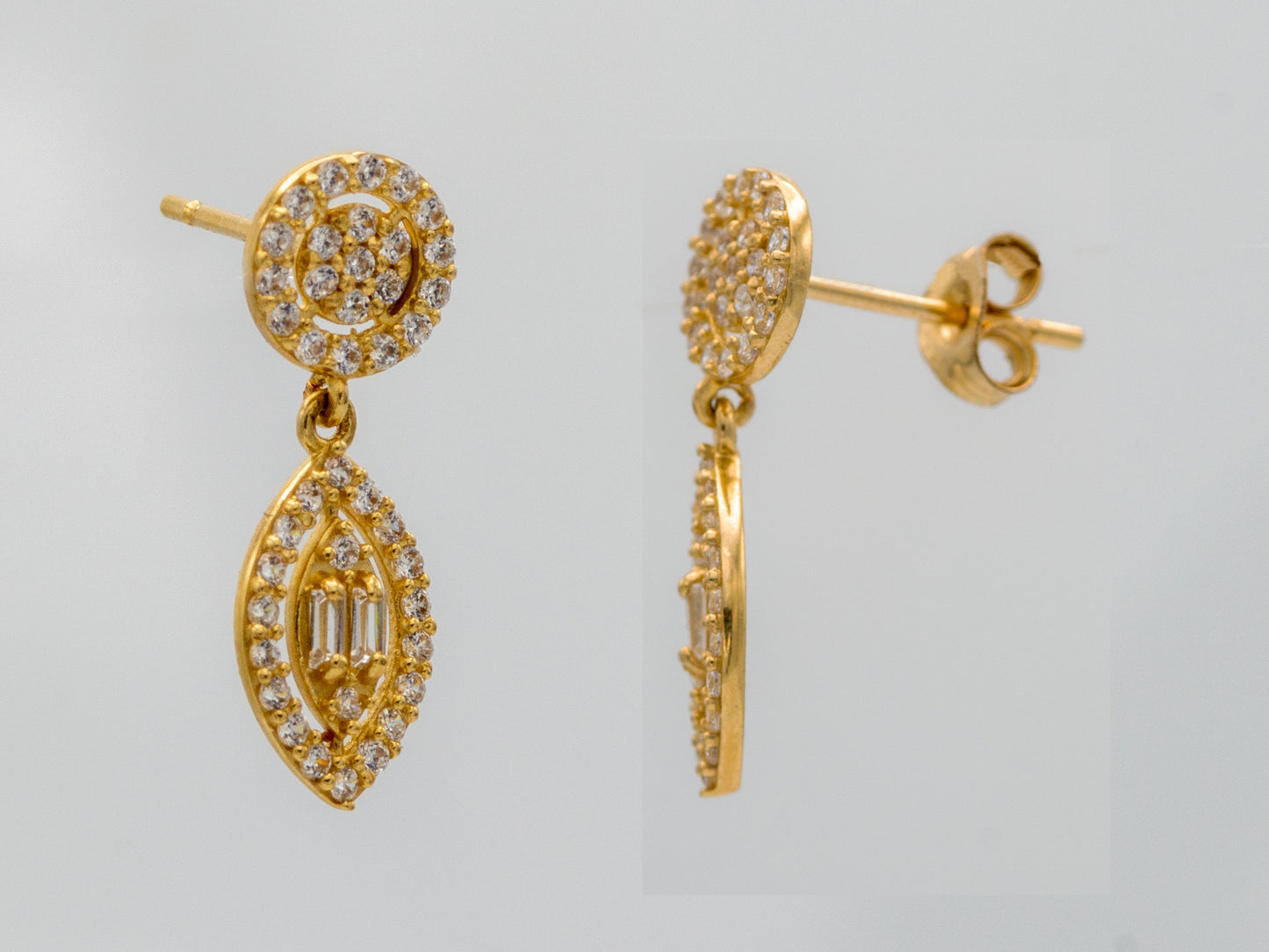 14k solid gold Baguette Simulated Diamond Teardrop Earrings