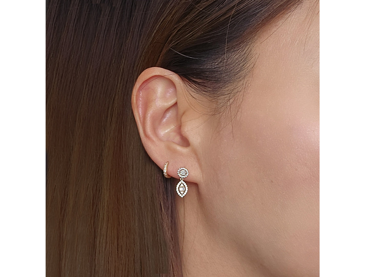 14k solid gold Baguette Simulated Diamond Teardrop Earrings