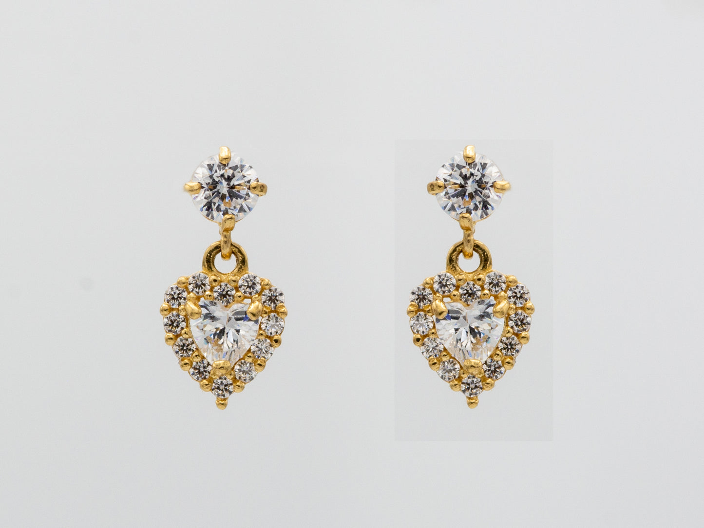 14k solid gold Cubic Zirconia Heart Drop Earrings