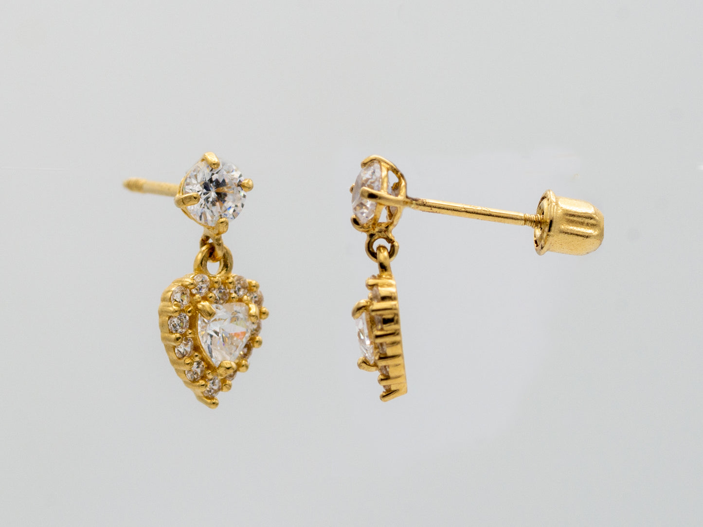 14k solid gold Cubic Zirconia Heart Drop Earrings