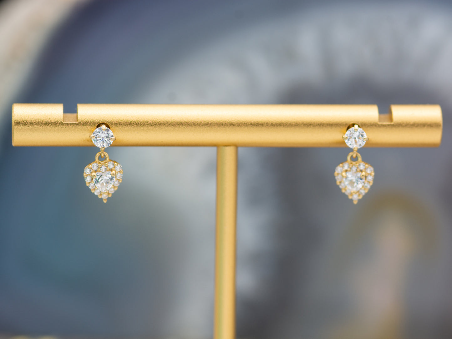 14k solid gold Cubic Zirconia Heart Drop Earrings