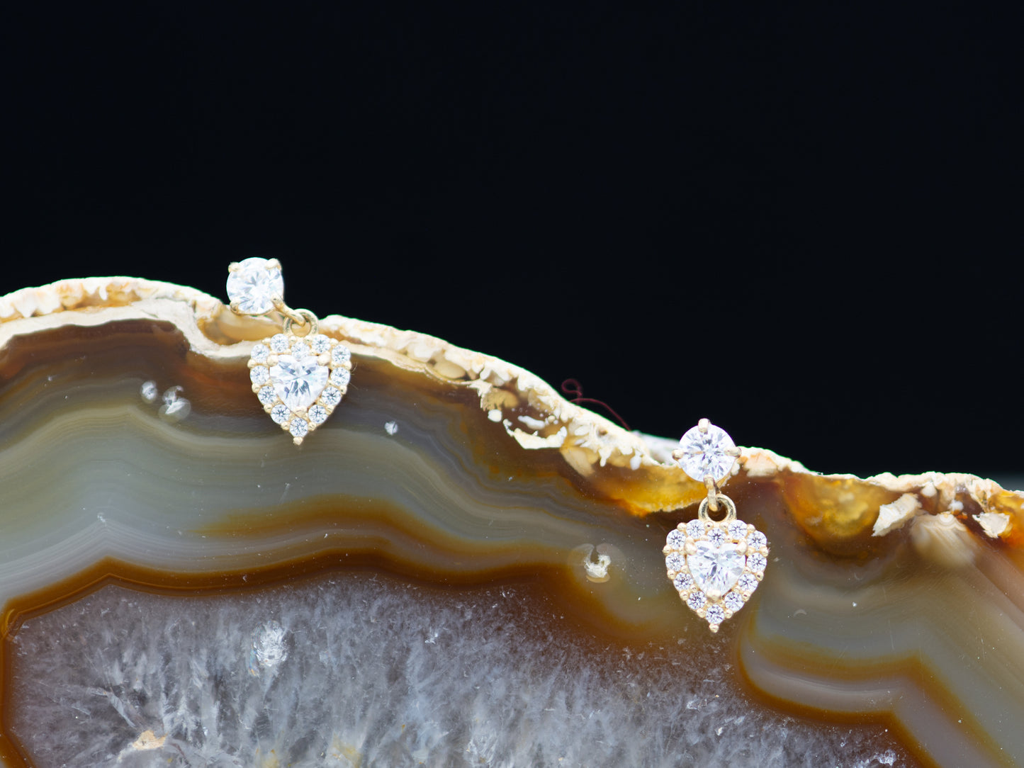 14k solid gold Cubic Zirconia Heart Drop Earrings