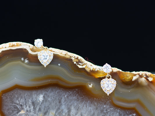 14k solid gold Cubic Zirconia Heart Drop Earrings