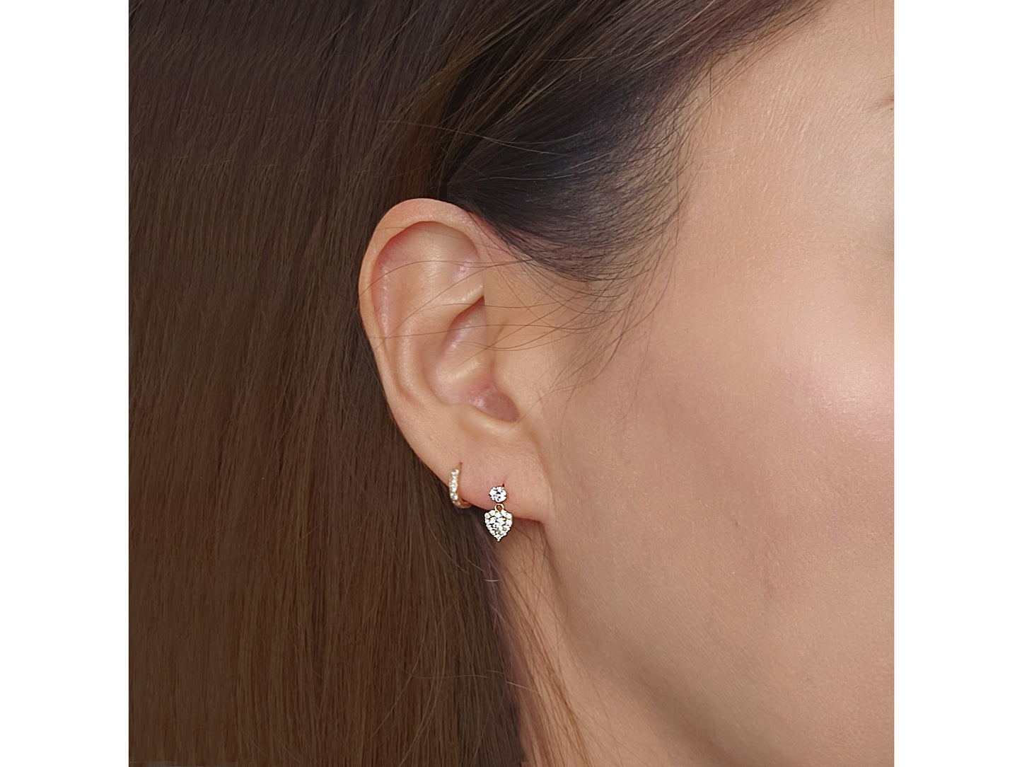 14k solid gold Cubic Zirconia Heart Drop Earrings