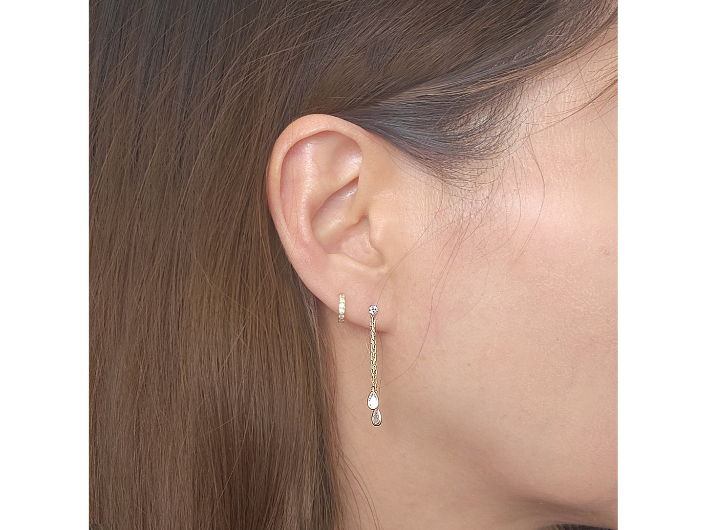 14k solid gold Chain Tear Drop Earrings