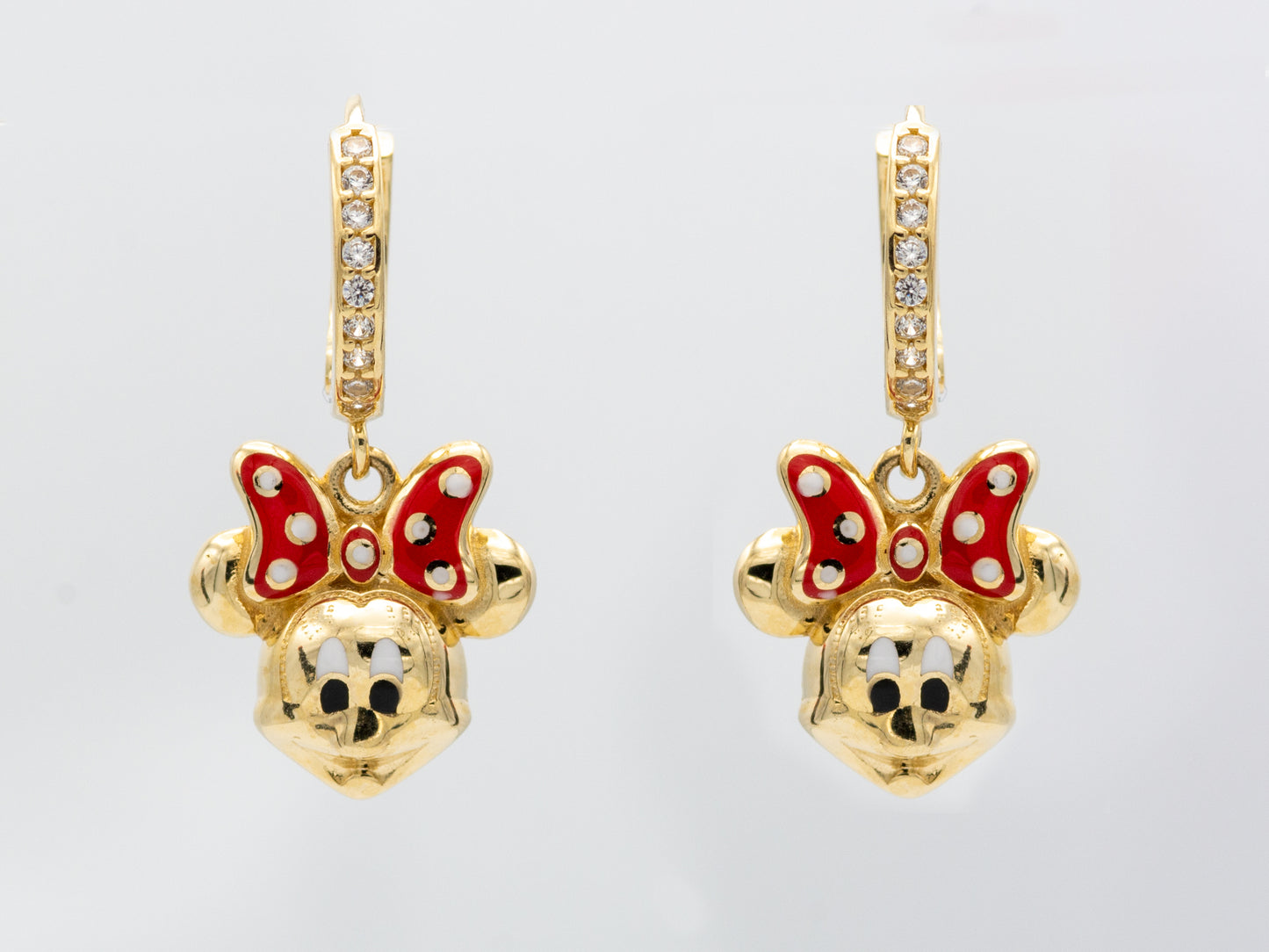 14k solid gold  Mini Mouse Hoop Huggies Dangle earring