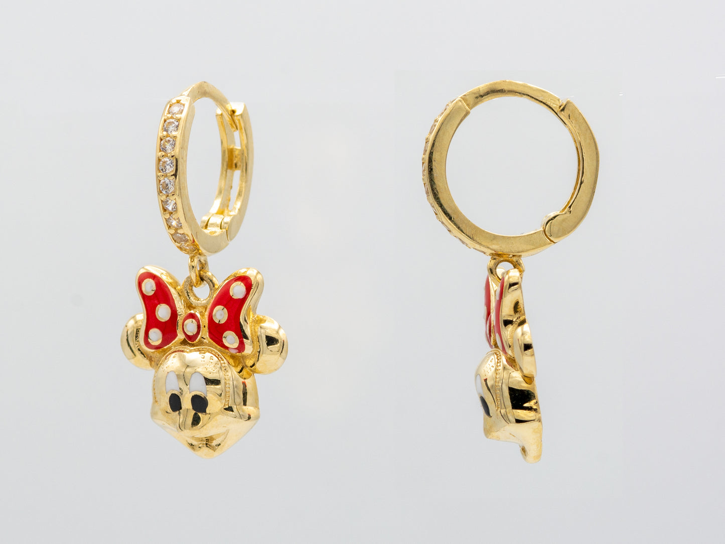 14k solid gold  Mini Mouse Hoop Huggies Dangle earring