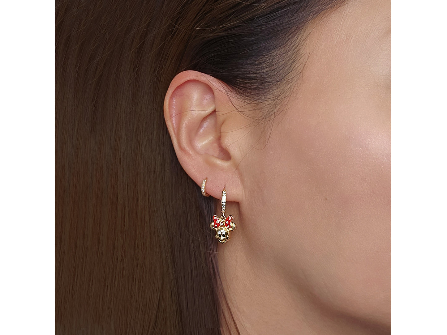 14k solid gold  Mini Mouse Hoop Huggies Dangle earring